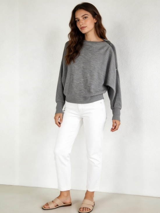 We The Free Sweaters - We The Free Free People Gray Zip Shoulder Sweater Top XS Oversized Knit